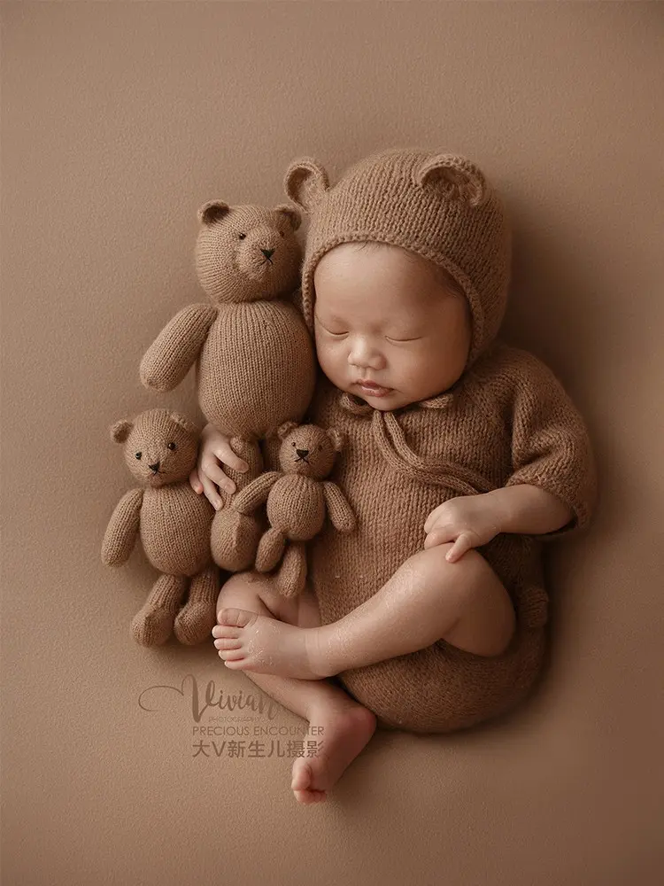Brown Knitted Bear Set - Newborn Photography Props - Image 3